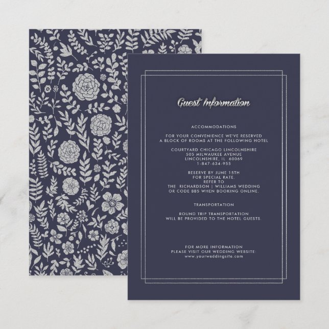 Bleu Marine | Carte Silver Floral Détails du Maria (Devant / Derrière)