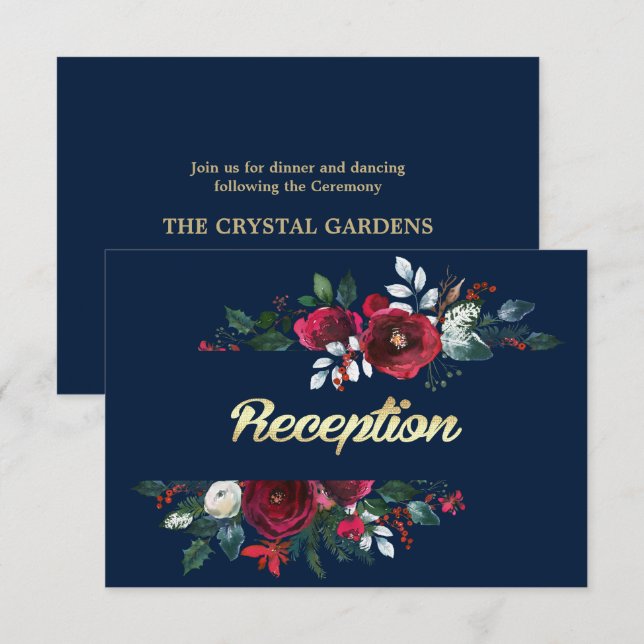 Bleu Marine | Cartes de réception de mariage en fl (Devant / Derrière)