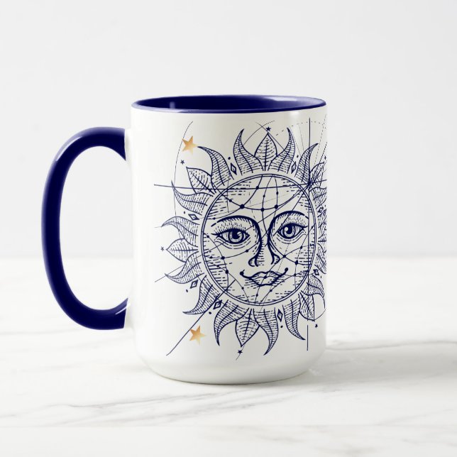 Bleu marine de Sun et tasse célestes d'étoile d'or (Gauche)