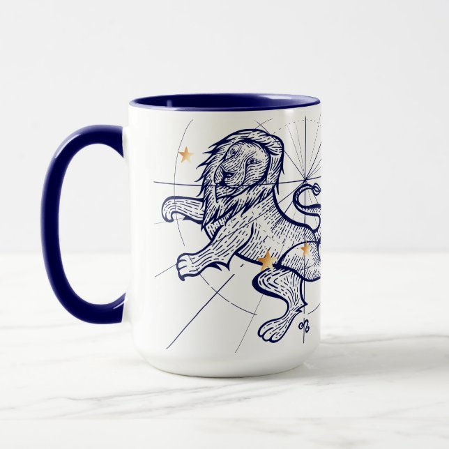 Bleu marine de zodiaque de Lion et tasse de (Gauche)