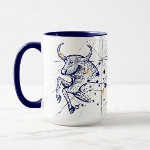 Bleu marine de zodiaque de Taureau et tasse de