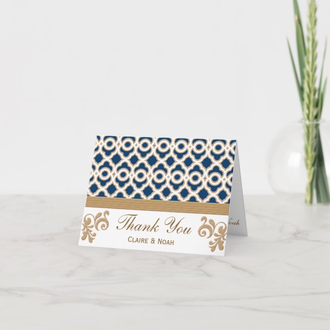 Bleu marine et carte de mariage marocaine de Merci (Devant)
