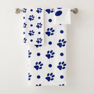 Bleu marine et empreintes de pattes et pois blancs