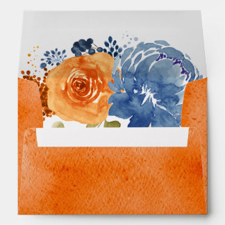 Bleu marine et floral orange brûlé enveloppe