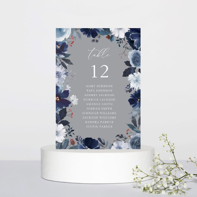 Bleu & Marine Floral Numéro de table Siège Gris (Créateur téléchargé)