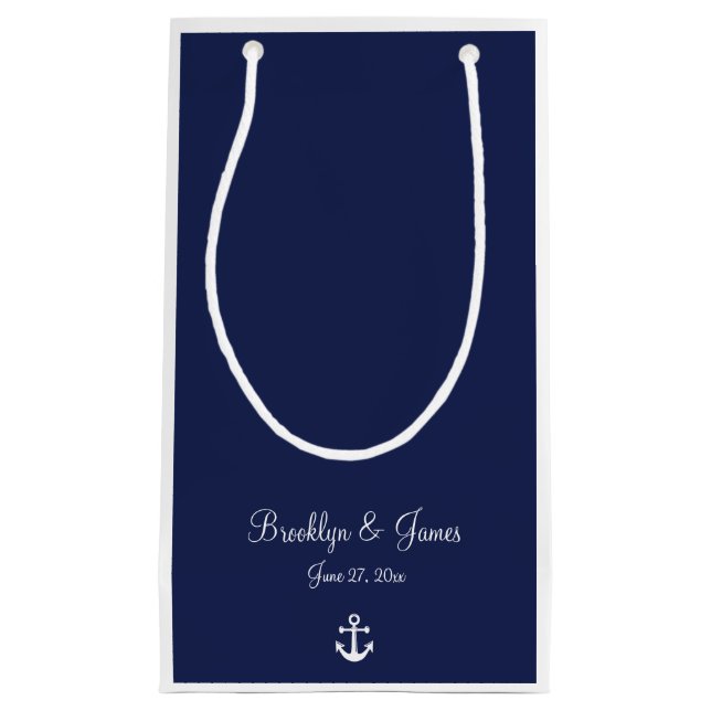 Bleu Marine Mariage nautique Sacs cadeaux Petits (Devant)