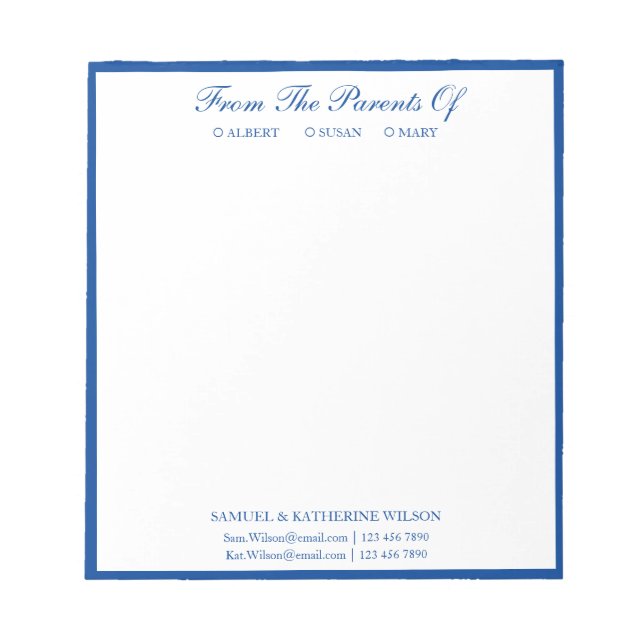 Bleu Marine Moderne Des Parents Du Bloc-Notes (Devant)