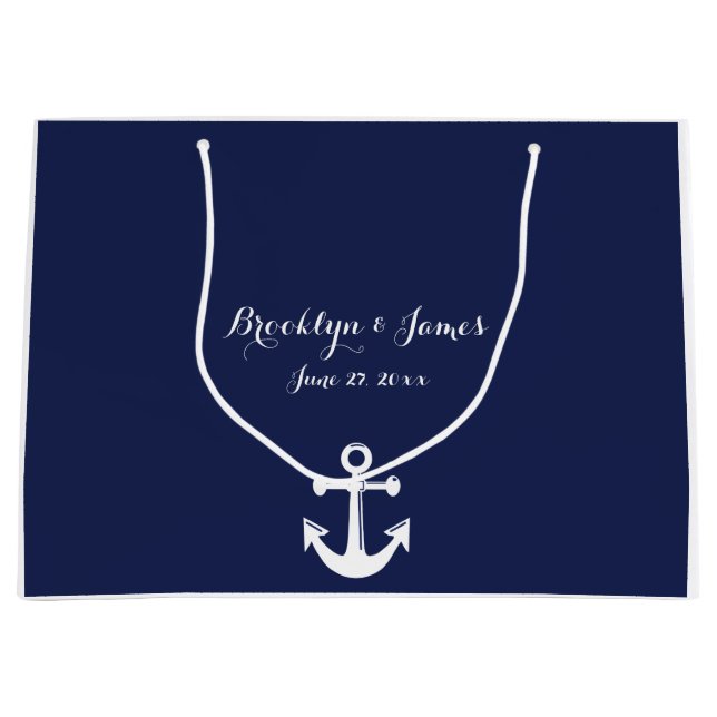 Bleu Marine Nautique Grands Sacs Cadeaux Pour Mari (Devant)