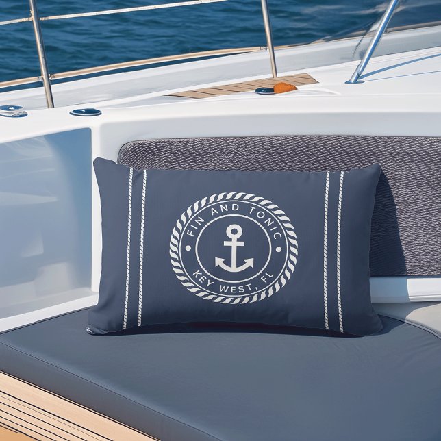 Bleu Marine | Rope & Ancre Nom du bateau Coussin e (Créateur téléchargé)