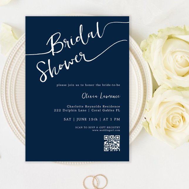 Bleu marine Script nuptiale douche Invitation (Créateur téléchargé)