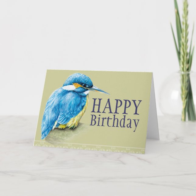 Bleu martin pêcheur art peint carte d'anniversaire (Devant)