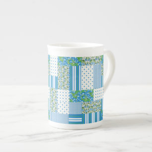 Bleu matin Gloire Faux Patchwork Os Chine Mug