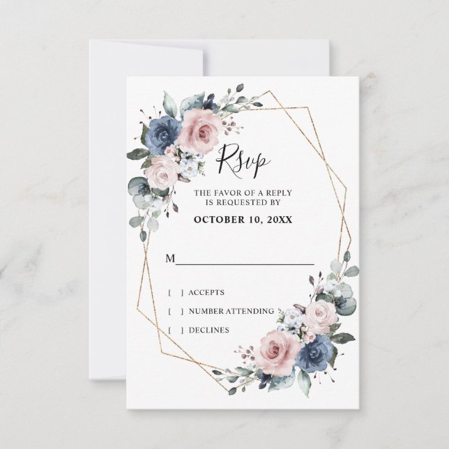 Bleu Mauve Eucalyptus Géométrique Mariage RSVP (Devant)