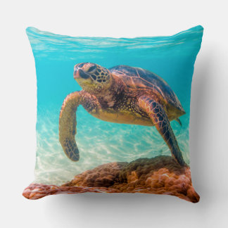 Bleu mer tortue corail lancer oreiller