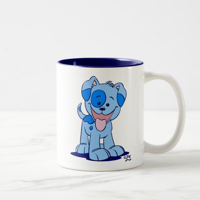 Bleu mignon caricature Chiot Mug (Droit)
