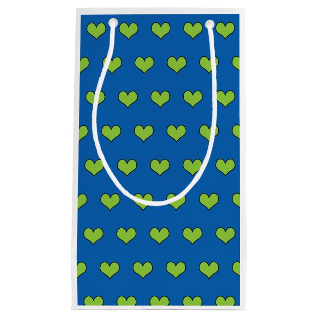 Bleu mignon et Coeurs verts Motif Petit sac cadeau (Devant)