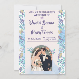 Bleu mignon faire-part de mariage pourpre