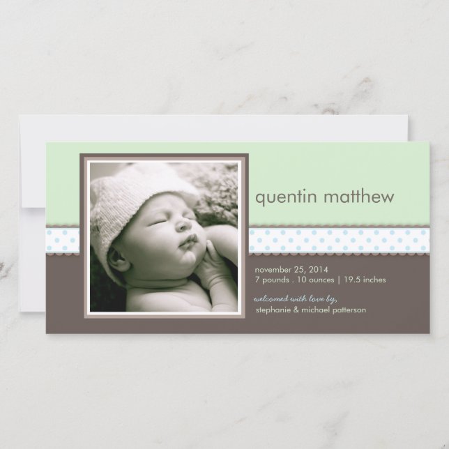 Bleu | Mint Sweet Baby Boy Faire-part de naissance (Devant)