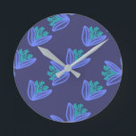 Bleu modern flowers round clock<br><div class="desc">Blue flowers modern trendy clock pattern .</div>