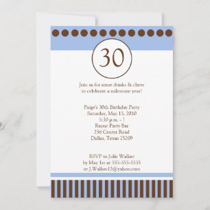 Bleu moderne et Brown 5x7 Invitation d'anniversair