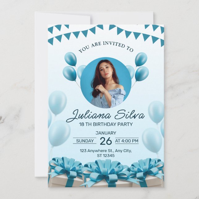 Bleu moderne fête d'anniversaire Invitation (Devant)