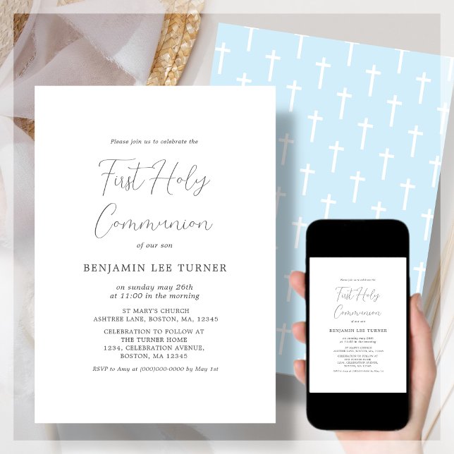 Bleu moderne | Première Invitation à la communion (Créateur téléchargé)