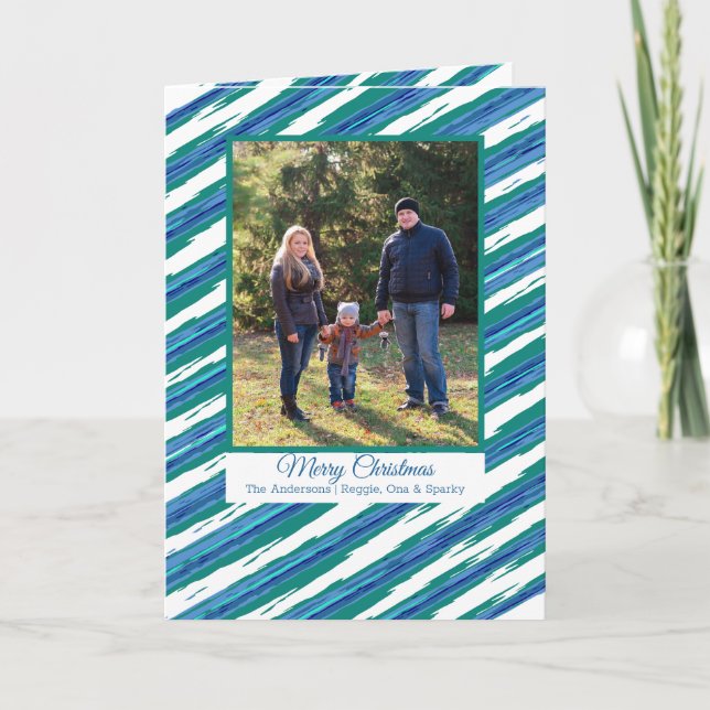 Bleu moderne Stripes VOTRE Carte Vacances Photo Pl (Devant)