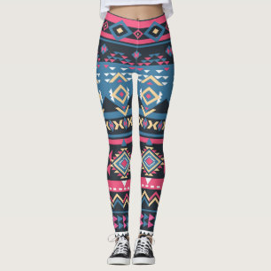 Bleu Motif Aztèque Leggings