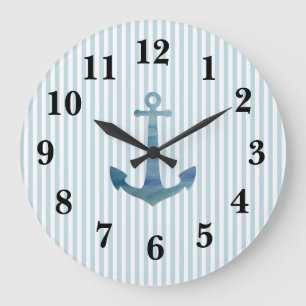 Bleu Nautique Ancre bande Preppy Grande horloge