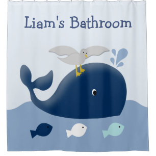 Bleu nautique Baleine Sea Life Rideau de douche po
