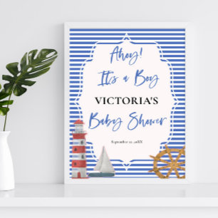Bleu nautique C'est un garçon Baby shower Affiche 