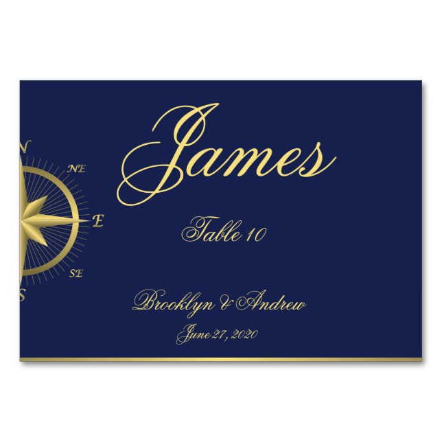 Bleu Nautique Mariage Cartes de Place Cartes de Ta (Devant)