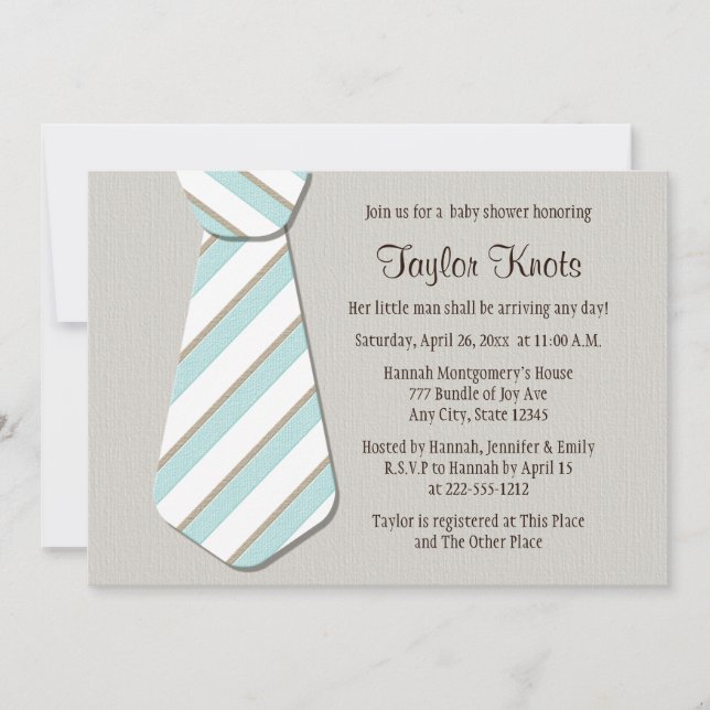 Bleu Necktie Little Man Baby Shower Invitations (Devant)