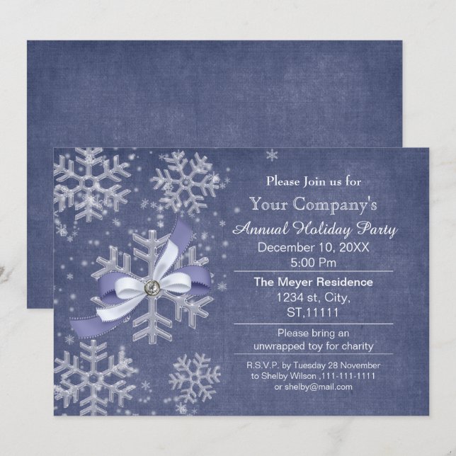 Bleu neigé Fête d'entreprise Invitation (Devant / Derrière)