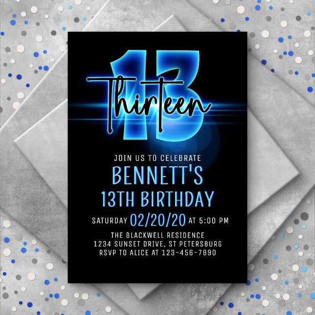 Bleu néon 13e anniversaire Invitation (Créateur téléchargé)