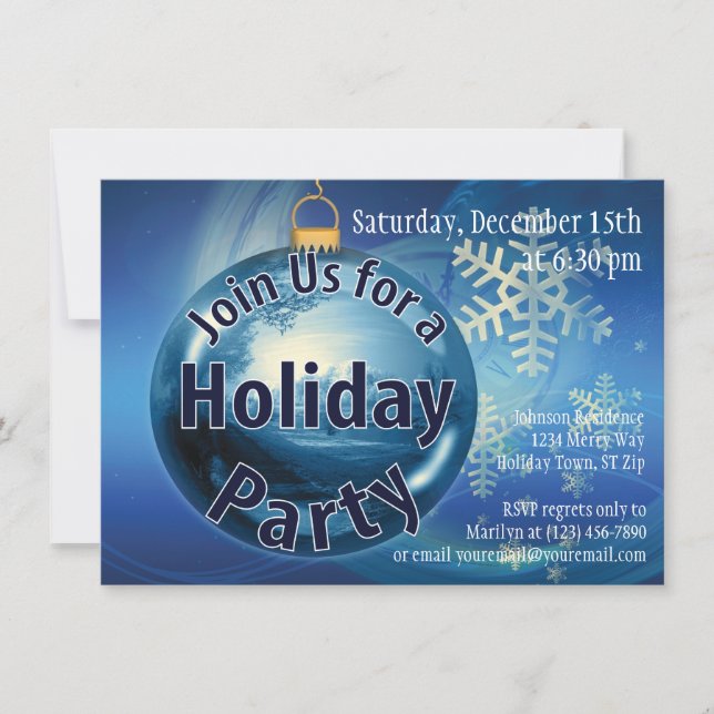 Bleu Noël Ornament Fête Invitations (Devant)