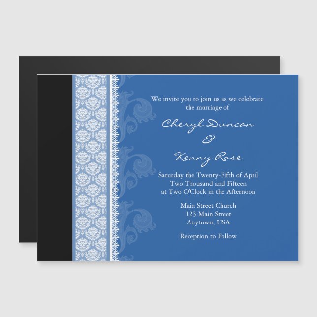 Bleu noir moderne Faire-part de mariage magnétique (Devant / Derrière)