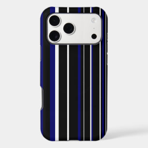 Bleu Nuit Foncé, Noir, Rayure Code-Barres Blanche
