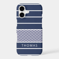 Bleu Nuit Moderne Rayures Blanches Motif Chevron