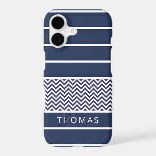 Bleu Nuit Moderne Rayures Blanches Motif Chevron