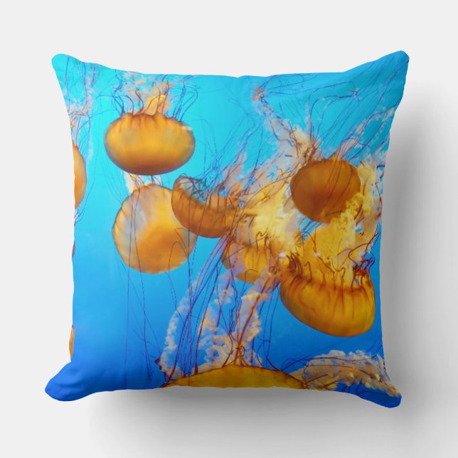 Bleu océanique jaune méduse lancer oreiller (Recto)