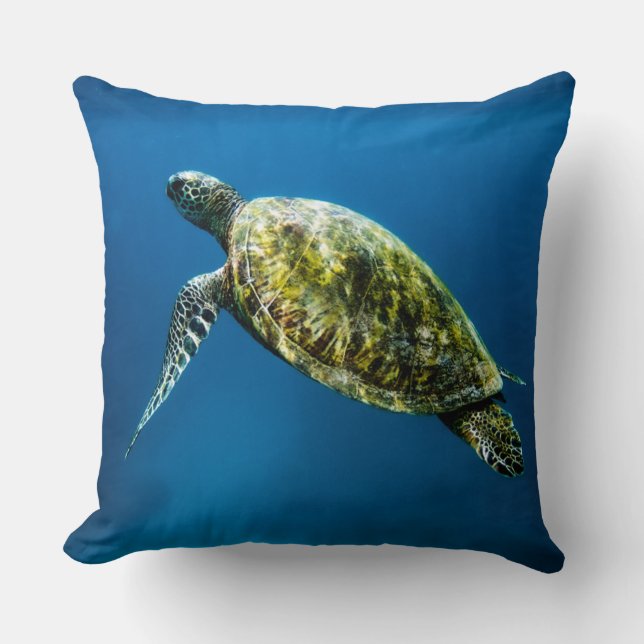 Bleu océanique vert tortue de mer lancer oreiller (Recto)