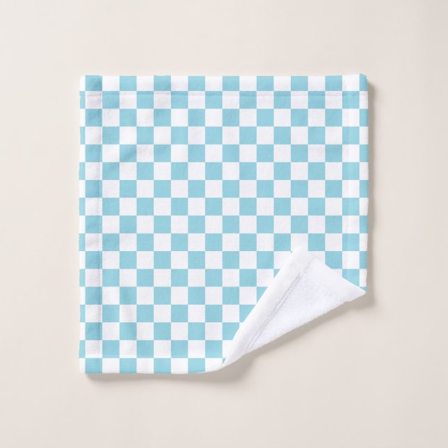 Bleu Œuf de Robin avec Motif Carré Blanc (Gant de toilette)