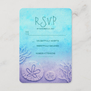 bleu ombre sable dollar mariage plage carte RSVP