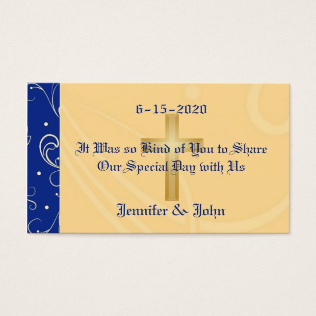 Bleu, Or, Croix chrétienne, Mariage damassé Favor (Devant)