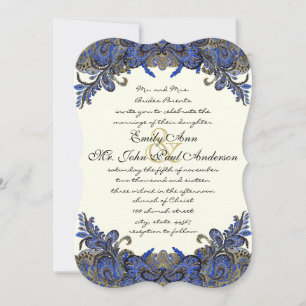 Bleu or et noir Peacock Faire-part de mariage ivoi