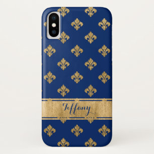 Bleu, Or Fleur-de-lis Coque-Mate iPhone X Coque