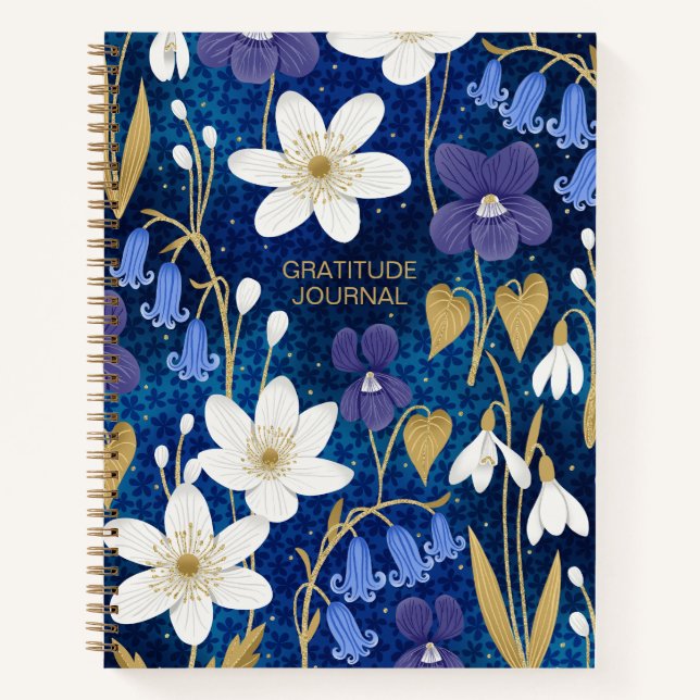 Bleu & Or Illustré Floral Gratitude Journal (Devant)