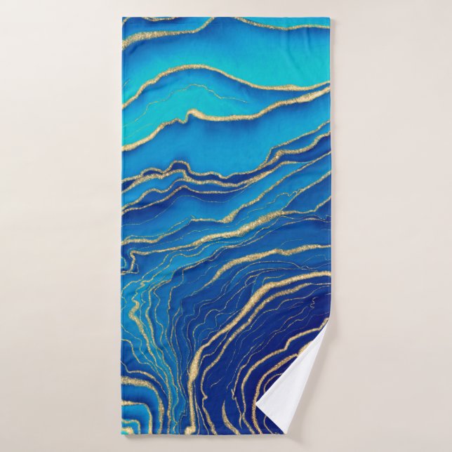 Bleu Or Liquide peinture Fluid Art Abstrait (Serviette de bain)