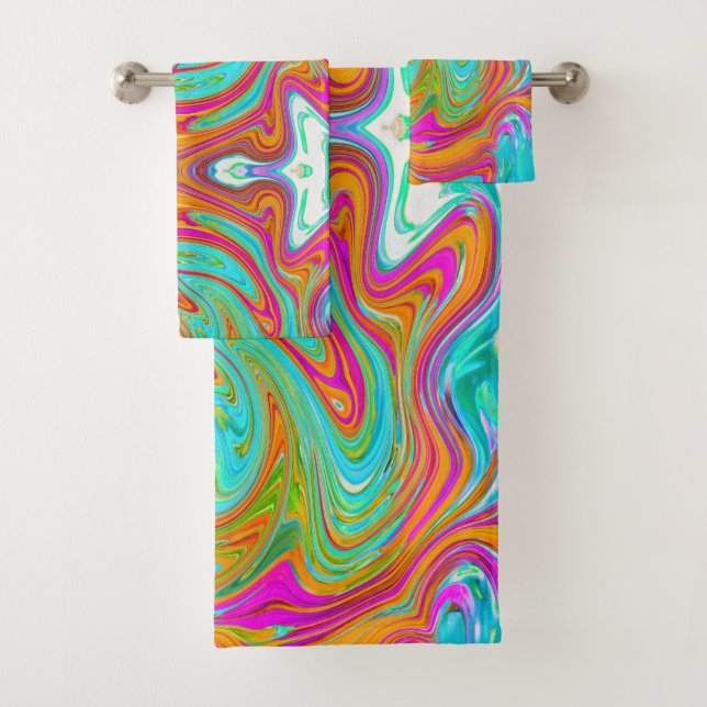 Bleu, orange et rose chaud Super Abstrait Rétro (En situation)